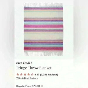 NWT Free People Fringe Throw Blanket 60”x51” (Original Shrink-wrap Packaging)